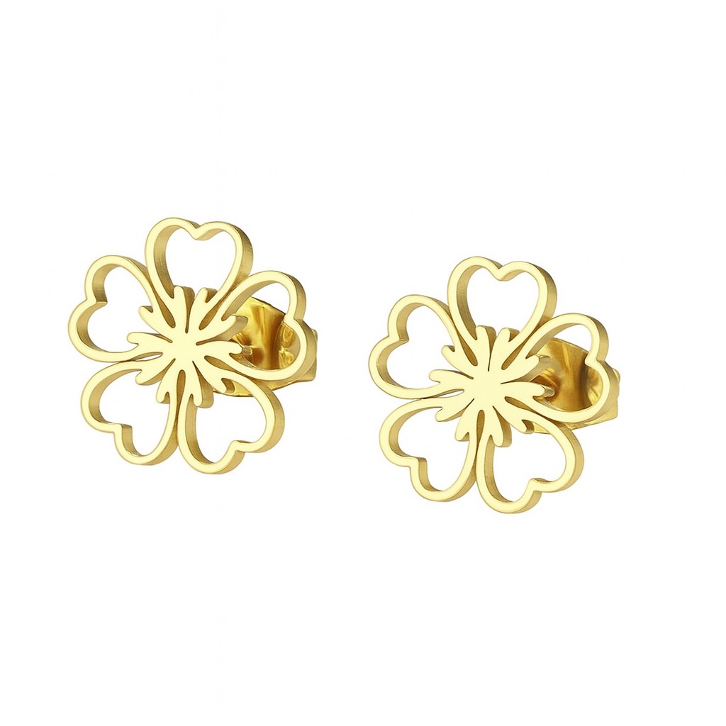 Gold Plated Stainless Steel Clover Flower Stud Earrings Minimalist Jewelry